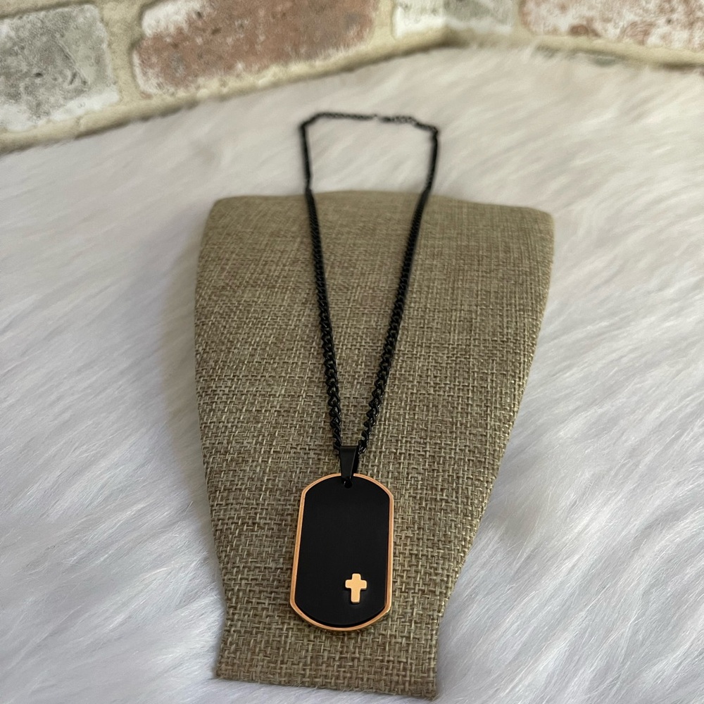 Men's Stainless Steel Black & Rose-Tone Dog Tag
Pendant Necklace